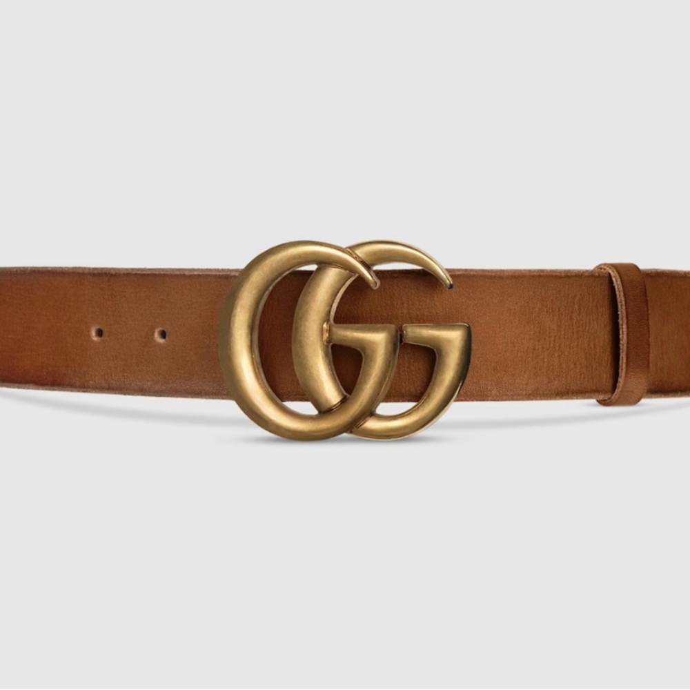 Gucci GG Marmont Wide Brown Belt with Gold Buckle- AUTHENTIC
